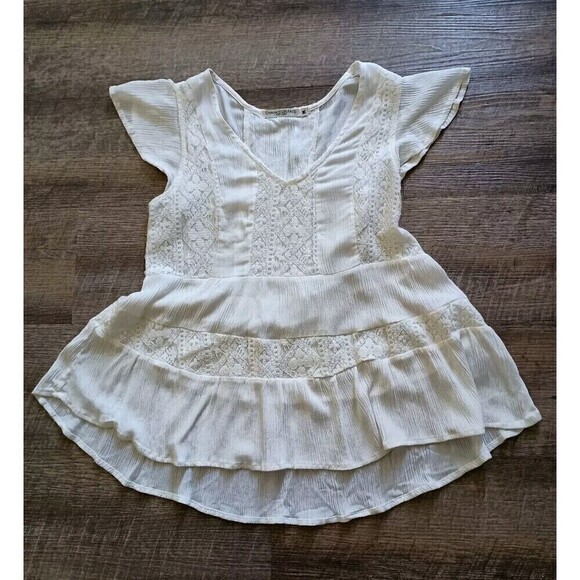 Chance or Fate Tops - Chance or Fate Boho Peasant Top Lace Ruffle Size Medium Festival Hi Low Flowy